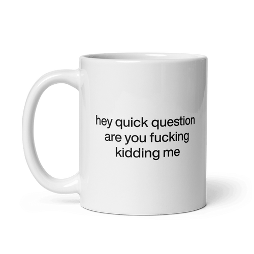 Hey quick question are you fucking kidding me Mug