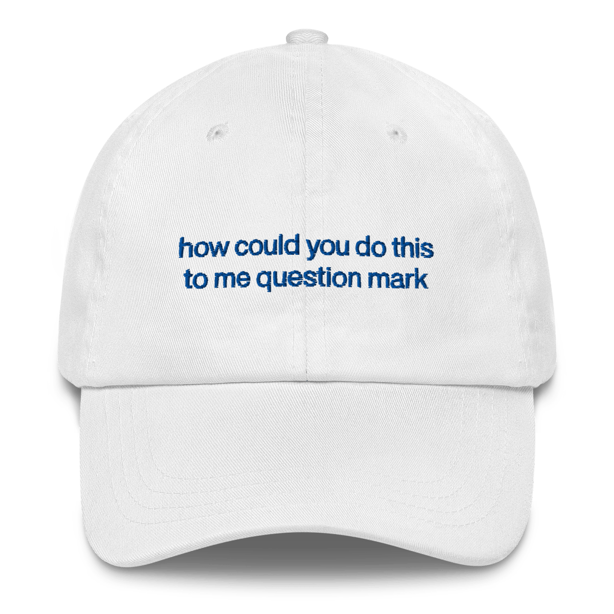 "How could you do this to me question mark" Embroidered Hat - RHONY Quote - Polychrome Goods 🍊