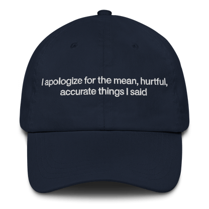 I apologize for the mean, hurtful, accurate things I said Embroidered Hat - Polychrome Goods 🍊