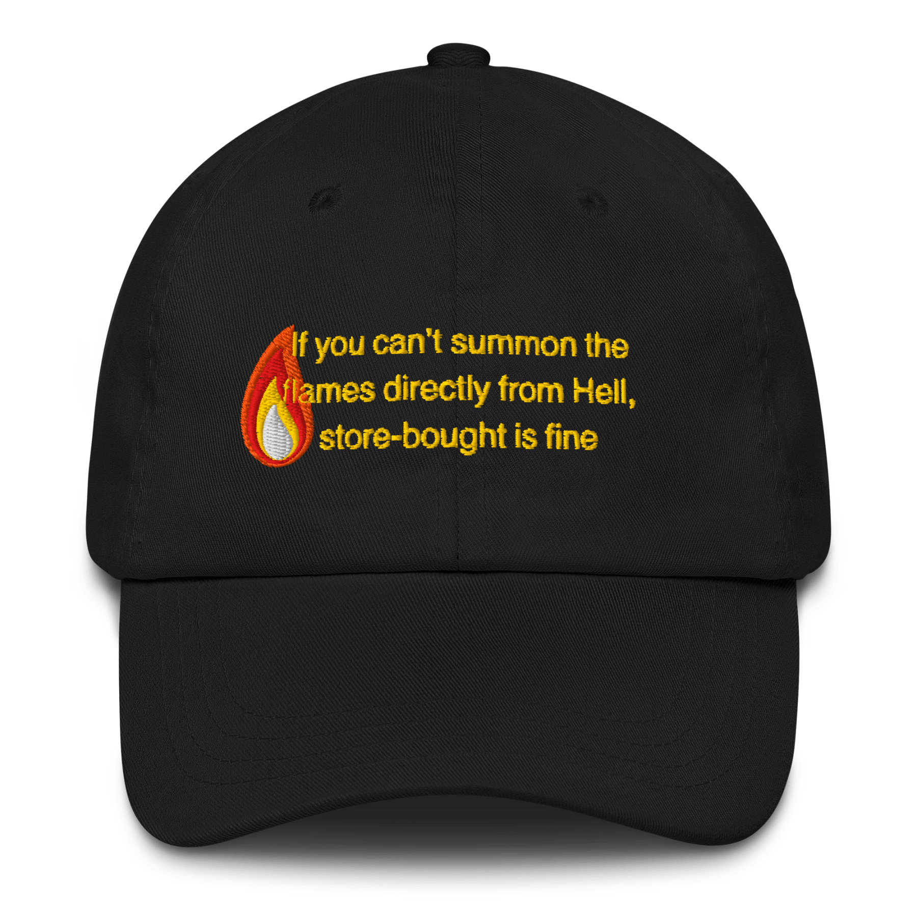 "If you can't summon the flames directly from hell, store bought is fine." Ina Garten Quote Embroidered Dad Hat - Polychrome Goods