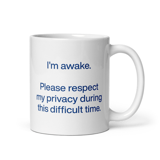 I'm awake. Please respect my privacy during this difficult time. Mug - Polychrome Goods 🍊