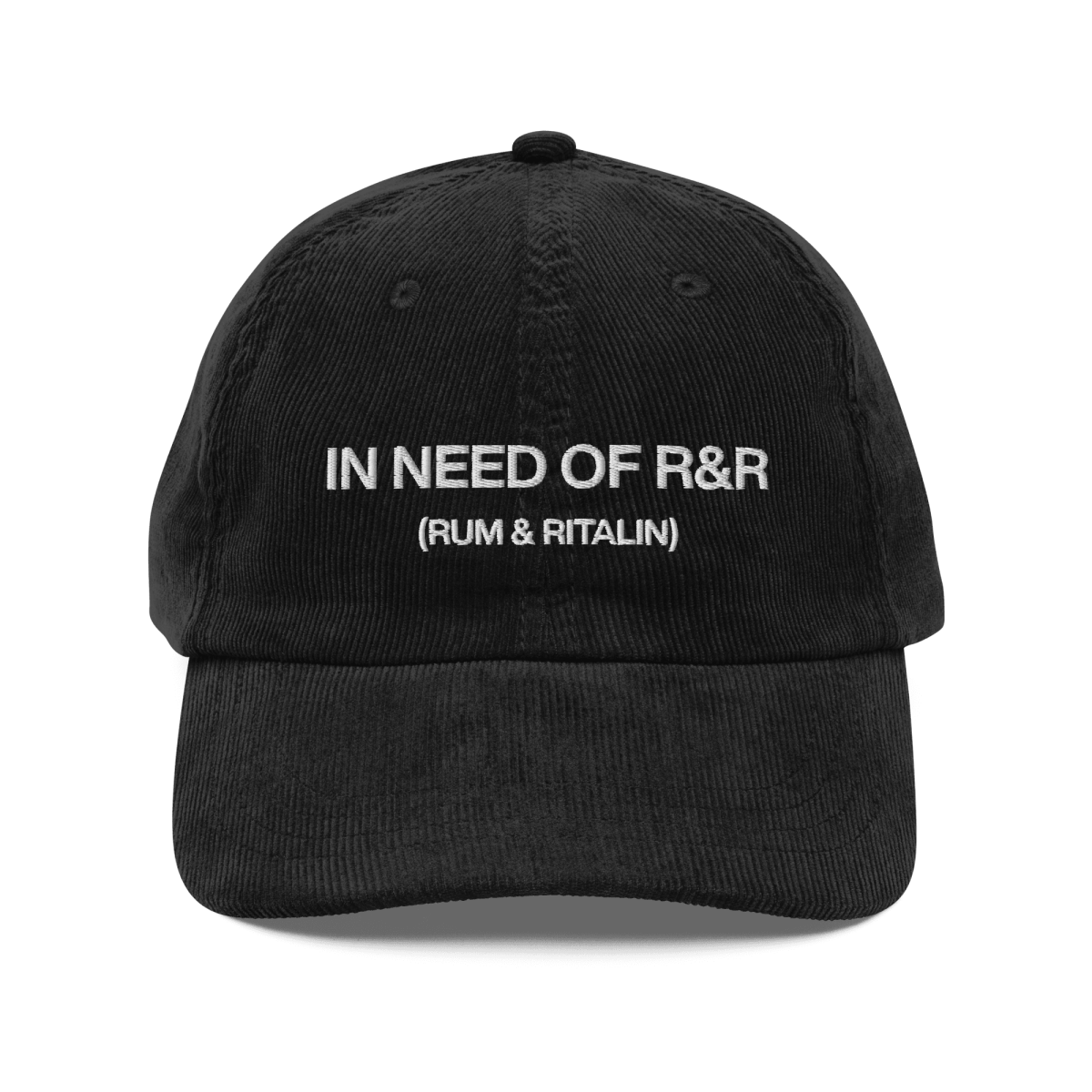 In need of R&R (Rum & Ritalin) Embroidered Corduroy Hat - Polychrome Goods 🍊