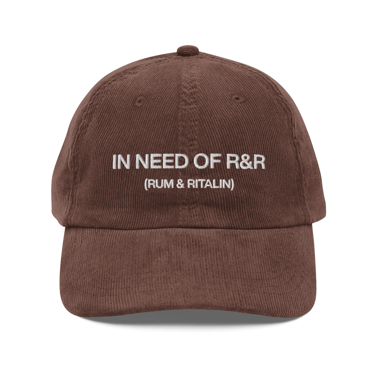 In need of R&R (Rum & Ritalin) Embroidered Corduroy Hat - Polychrome Goods 🍊