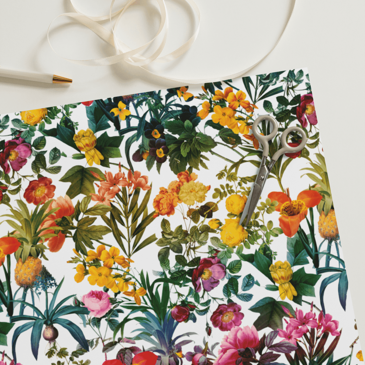 "Kyra" Tropical Flowers Wrapping Paper - Polychrome Goods 🍊