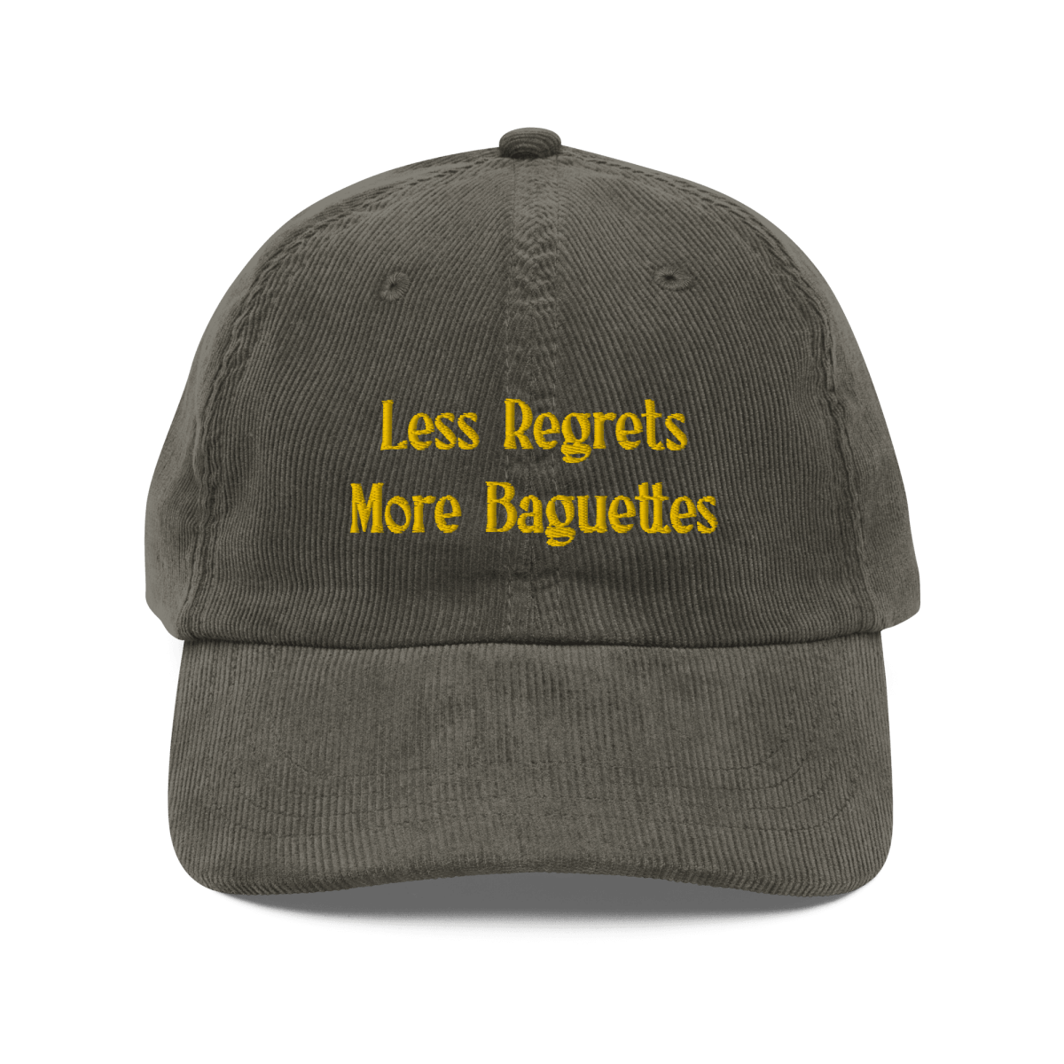 Brown Less Regrets More Baguettes Embroidered Hat