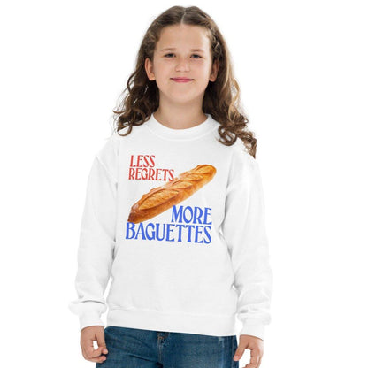 Less Regrets More Baguettes Youth Kids Sweatshirt - Polychrome Goods 🍊