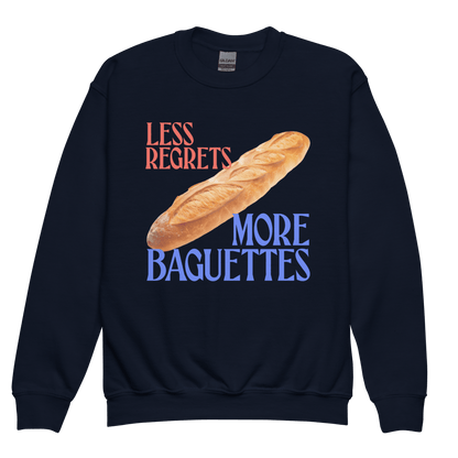 Less Regrets More Baguettes Youth Kids Sweatshirt - Polychrome Goods 🍊