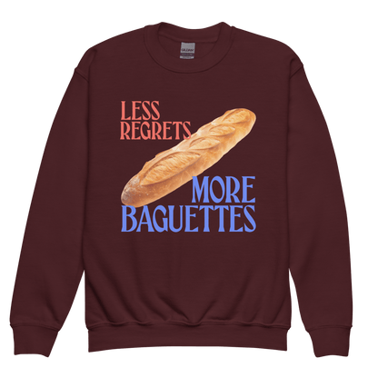 Less Regrets More Baguettes Youth Kids Sweatshirt - Polychrome Goods 🍊