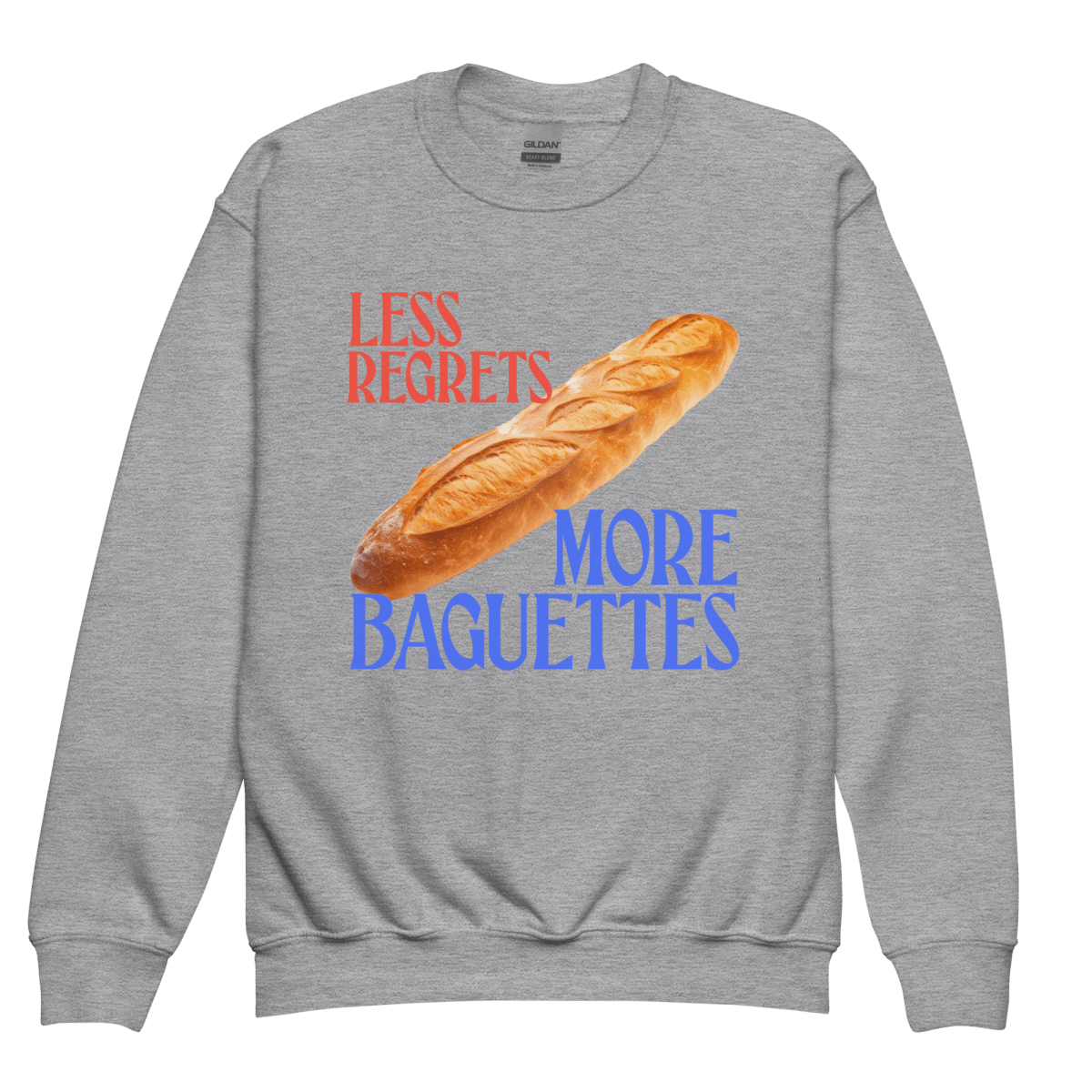 Less Regrets More Baguettes Youth Kids Sweatshirt - Polychrome Goods 🍊