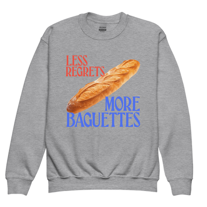 Less Regrets More Baguettes Youth Kids Sweatshirt - Polychrome Goods 🍊