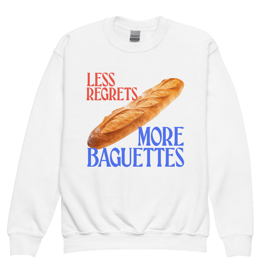 Less Regrets More Baguettes Youth Kids Sweatshirt - Polychrome Goods 🍊