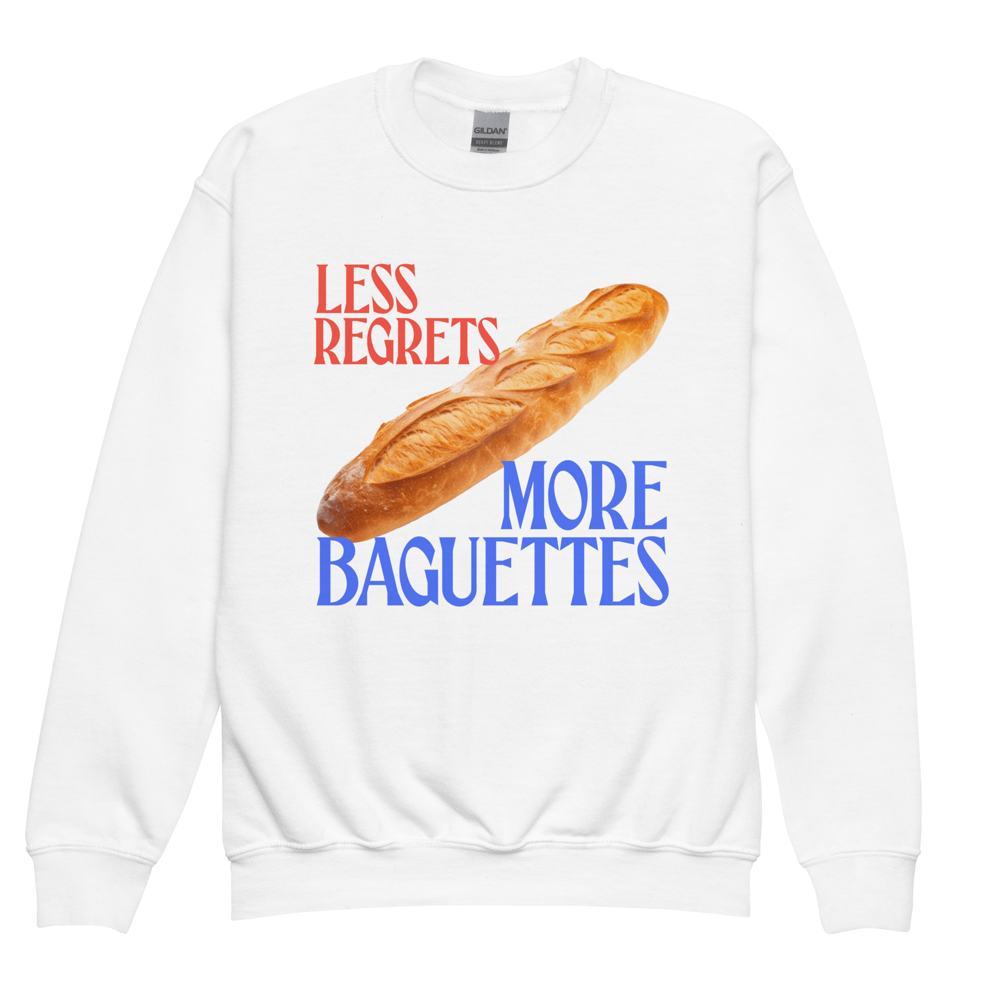 Less Regrets More Baguettes Youth Kids Sweatshirt - Polychrome Goods 🍊