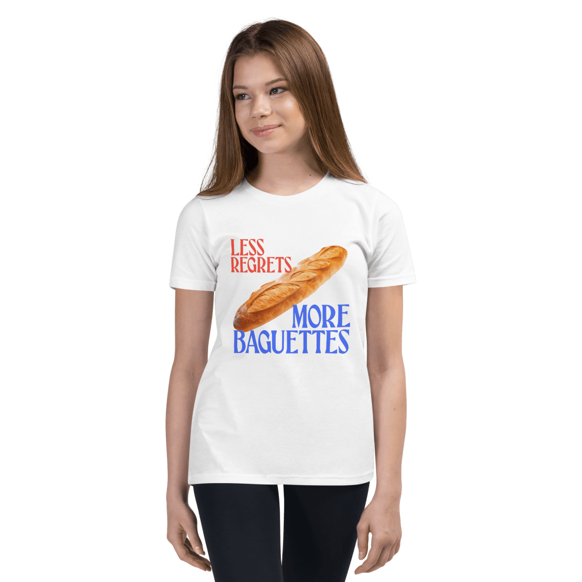 Less Regrets, More Baguettes Youth/Kids T-Shirt - Polychrome Goods 🍊