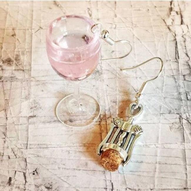 Mini Wine Glass & Corkscrew Earrings Polychrome Goods