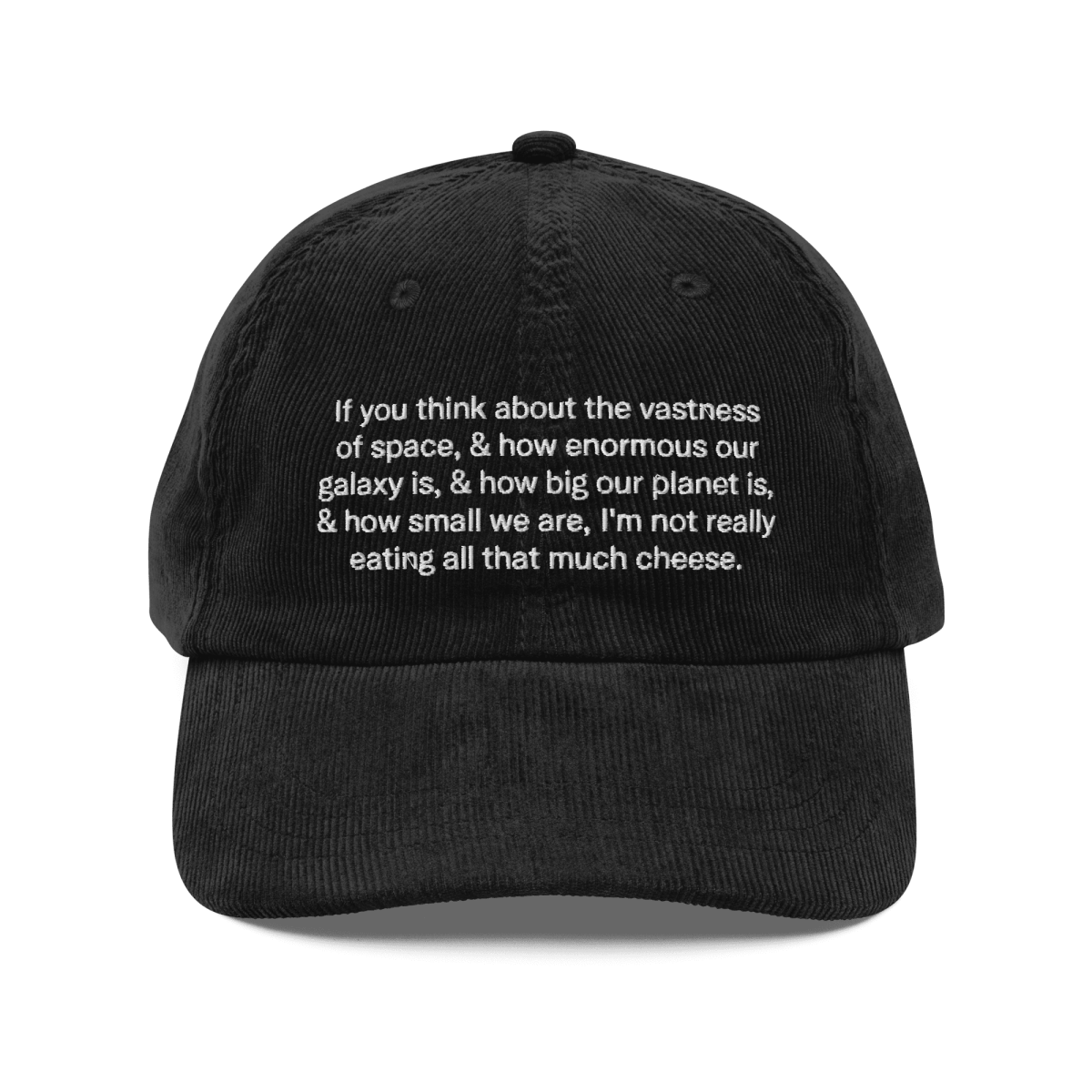 "Not that much cheese" Embroidered Corduroy Hat - Polychrome Goods 🍊