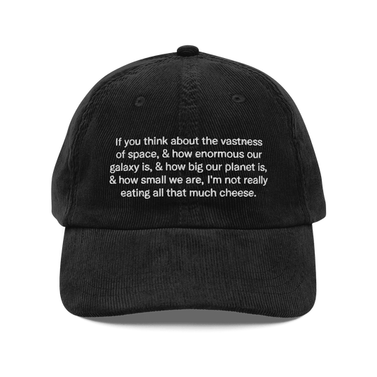 "Not that much cheese" Embroidered Corduroy Hat - Polychrome Goods 🍊