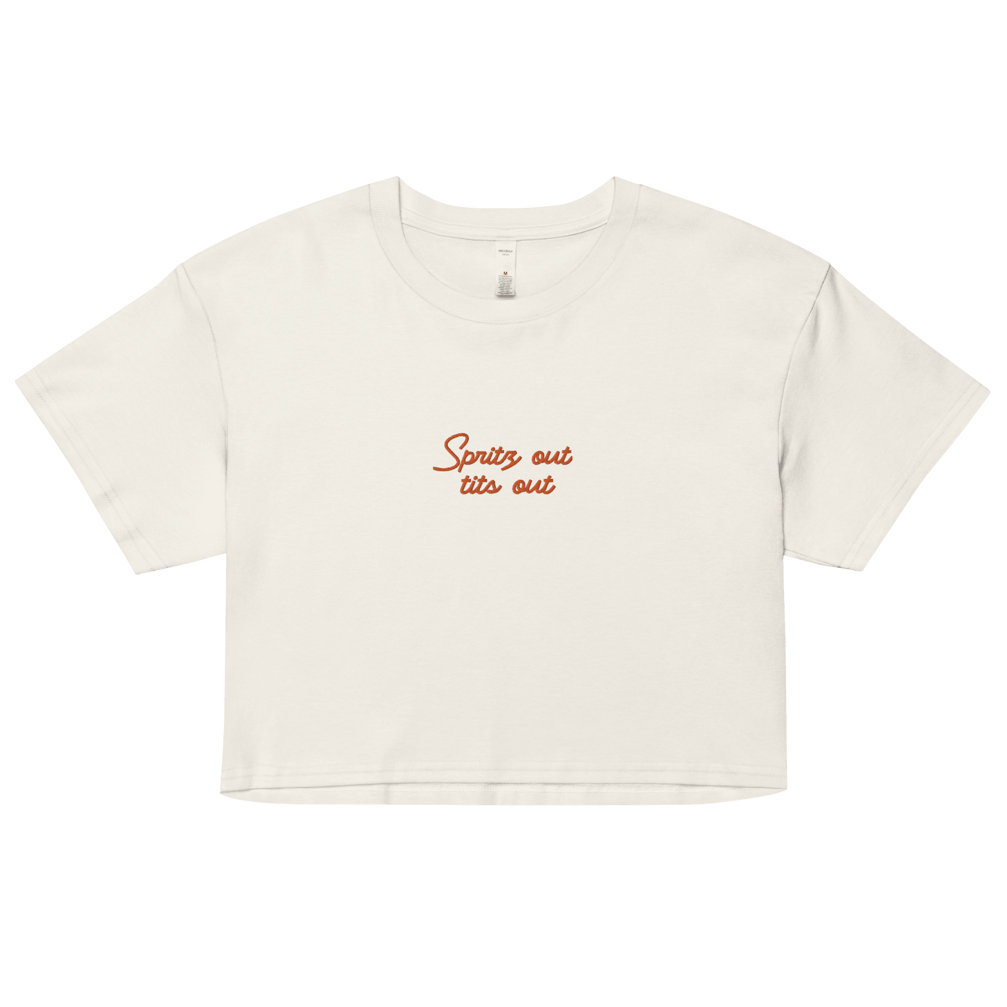 Spritz out, tits out Embroidered Crop Top - Polychrome Goods 🍊