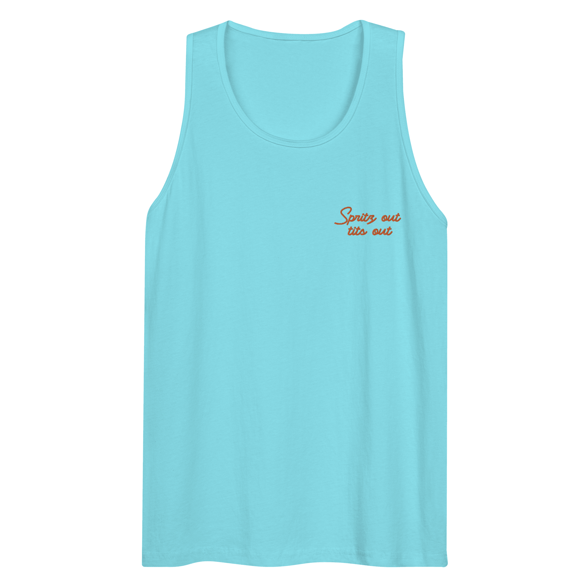 Spritz out, tits out Embroidered Men's Tank Top - Polychrome Goods 🍊