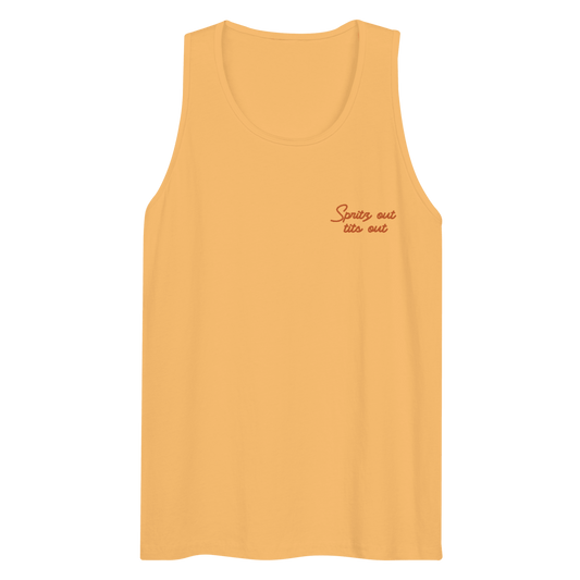 Spritz out, tits out Embroidered Men's Tank Top - Polychrome Goods 🍊