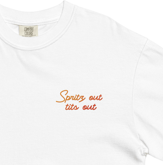 Spritz out, tits out Embroidered T-shirt - Polychrome Goods 🍊