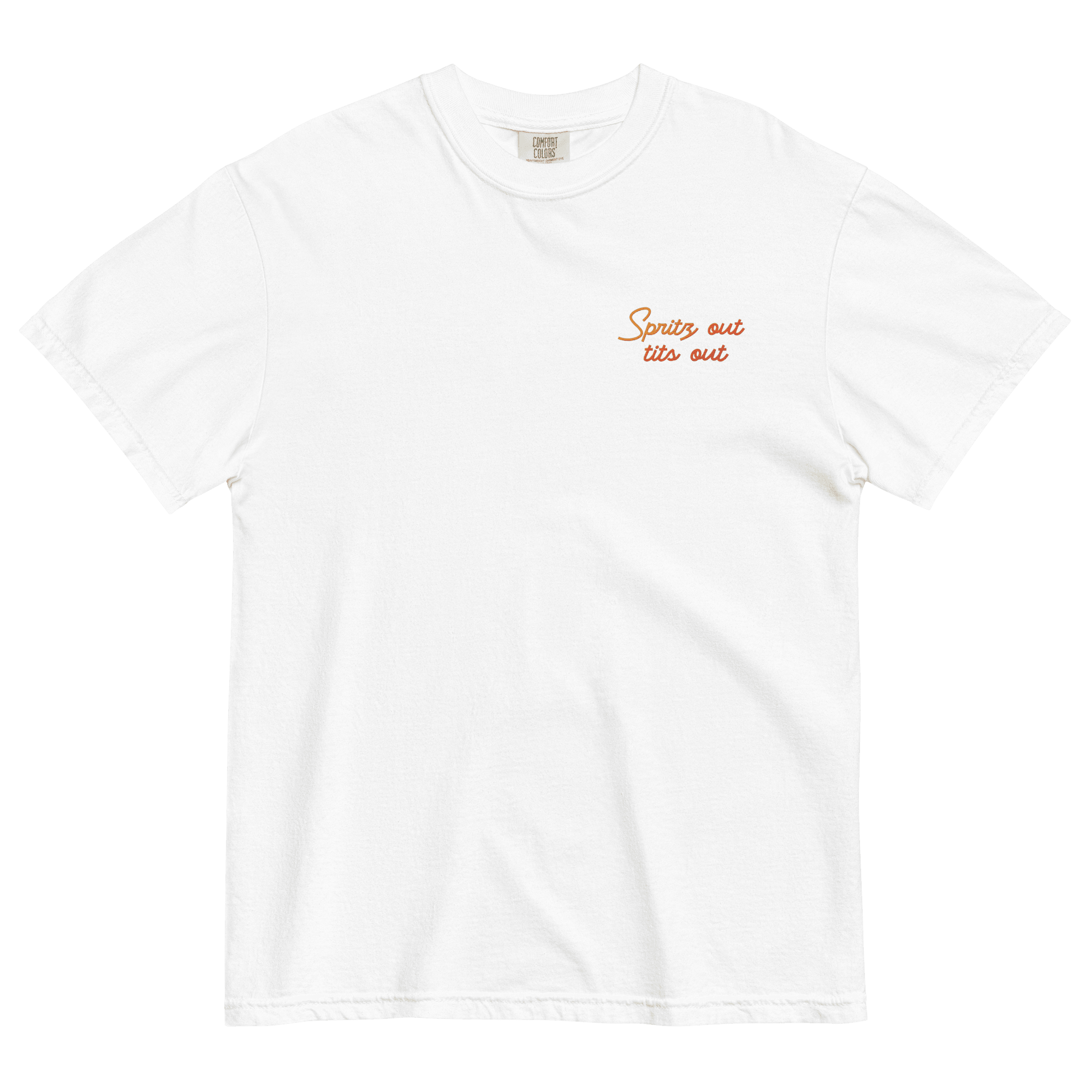 Spritz out, tits out Embroidered T-shirt - Polychrome Goods 🍊