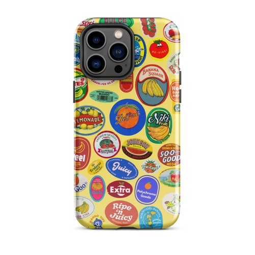 Fruit Stickers 🍊🍒🍋🍍🍏 Phone Case for iPhone (Yellow Background)