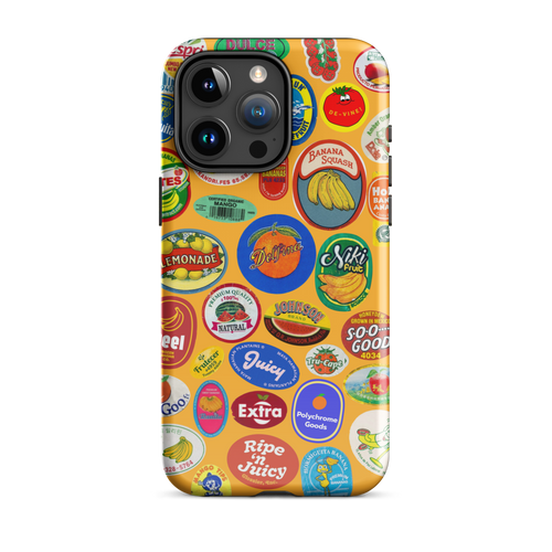 Fruit Stickers 🍊🍒🍋🍍🍏 Phone Case for iPhone (Orange Background)