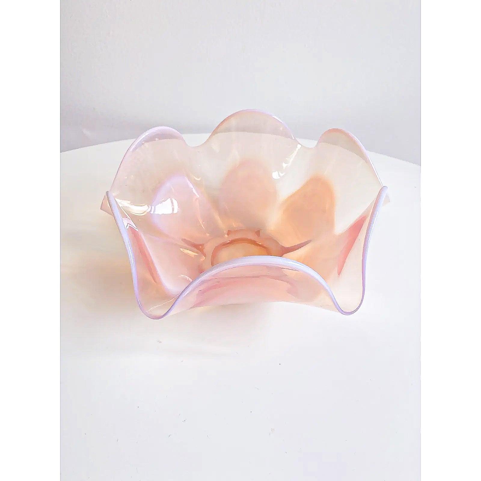 Vintage Murano Glass Pink Flower Petal Bowl Polychrome Goods
