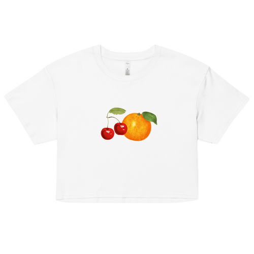 Women's Orange Cherry Fruit Crop Top T-Shirt