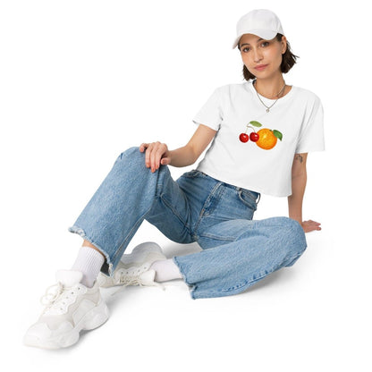 Women's Orange Cherry Fruit Crop Top T-Shirt - Polychrome Goods 🍊