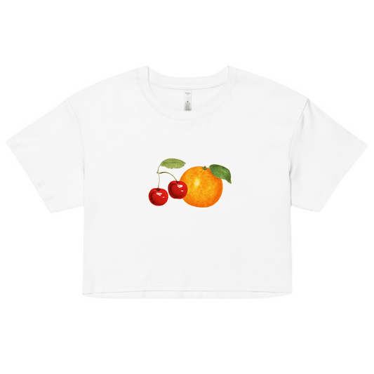 Women's Orange Cherry Fruit Crop Top T-Shirt - Polychrome Goods 🍊