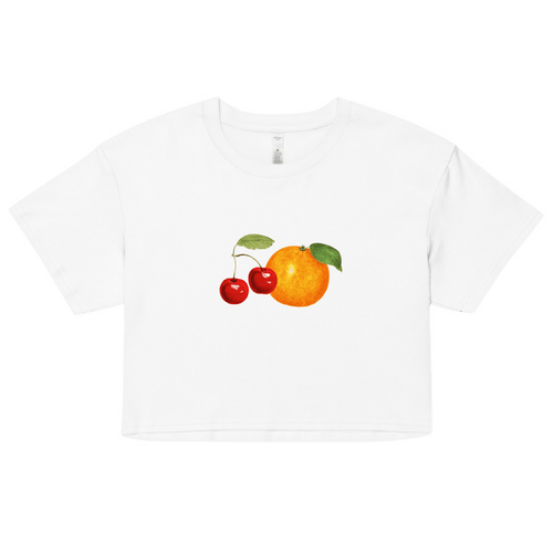 Women's Orange Cherry Fruit Crop Top T-Shirt